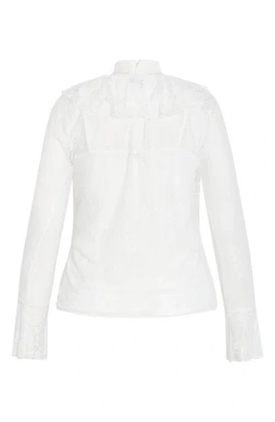 City Chic Lacie Ruffle Long Sleeve Lace Top In White