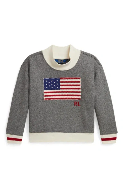 Polo Ralph Lauren Girls 7-16 Flag Mock Neck Sweatshirt In Gray