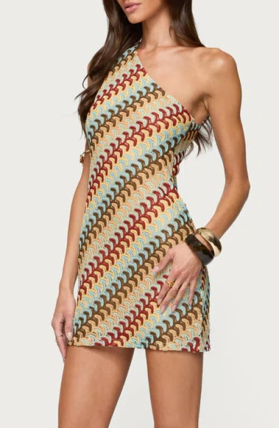 Edikted Agua Zigzag Stripe One-shoulder Minidress In Multi