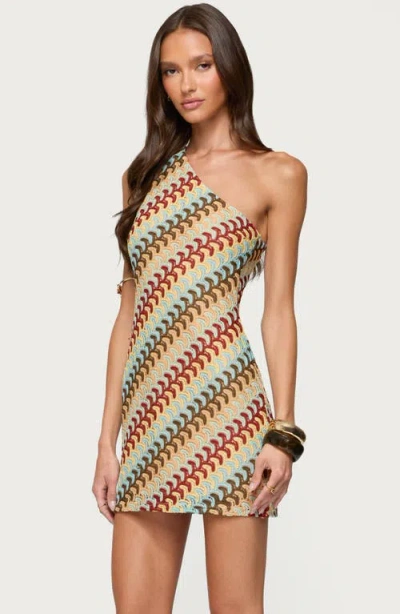 Edikted Agua Zigzag Stripe One-shoulder Minidress In Multi