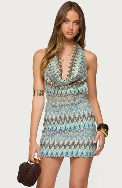 Edikted Ziggy Striped Backless Knit Mini Dress In Blue