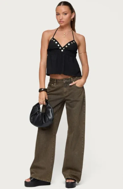 Edikted Textured Iridescent Babydoll Halter Top In Black