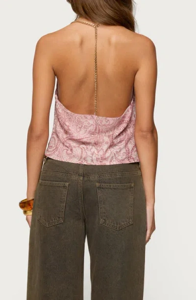 Edikted Plunge Cowl Neck Chain Crop Halter Top In Pink