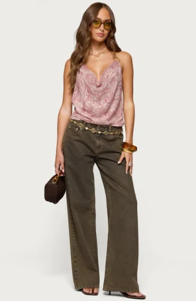 Edikted Plunge Cowl Neck Chain Crop Halter Top In Pink