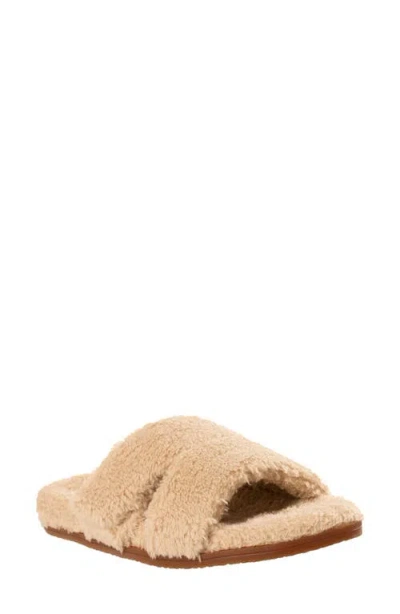 Revitalign Callie High Pile Fleece Slide Slipper In Brown