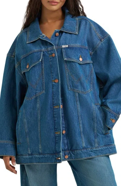 Wrangler Mega Denim Trucker Jacket In Blue