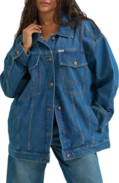 Wrangler Mega Denim Trucker Jacket In Blue