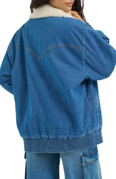 Wrangler Oversize Denim Bomber Jacket In Blue