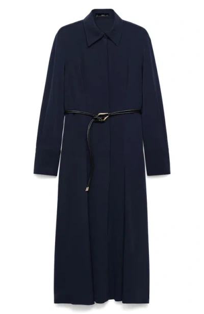 Mango Long Sleeve Belted Shirtdress In Blue