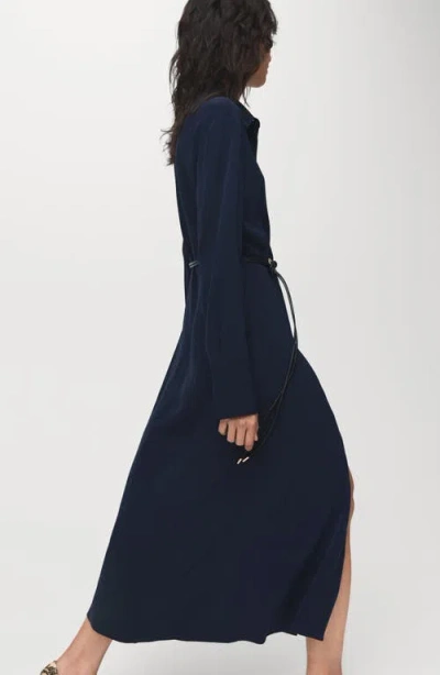 Mango Long Sleeve Belted Shirtdress In Blue