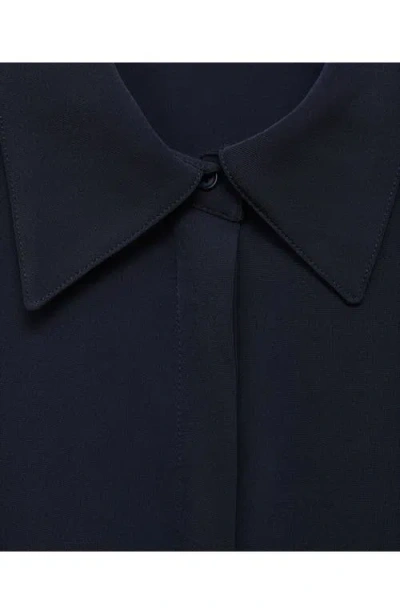 Mango Long Sleeve Belted Shirtdress In Blue