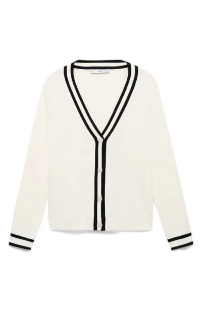 Mango Stripe Cardigan In White
