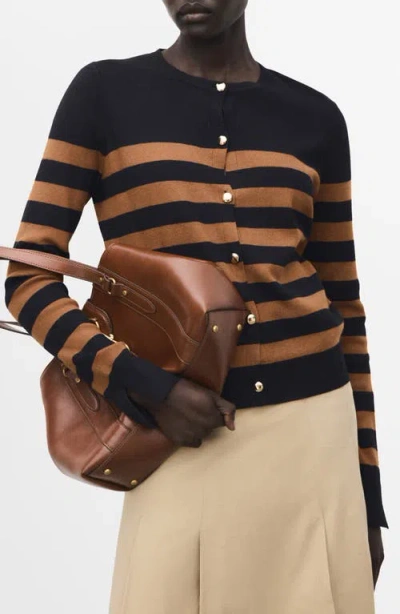 Mango Split Cuff Button Front Cardigan In Brown