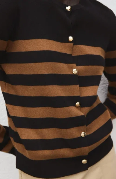 Mango Split Cuff Button Front Cardigan In Brown