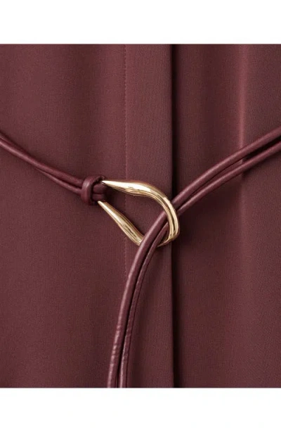 Mango Long Sleeve Belted Shirtdress In Burgundy