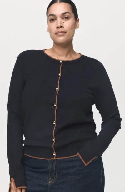 Mango Split Cuff Button Front Cardigan In Black