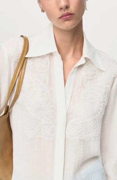 Mango Lyocell Shirt With Patches Off White In White