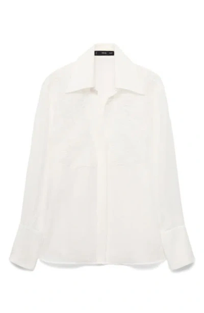 Mango Lyocell Shirt With Patches Off White In White