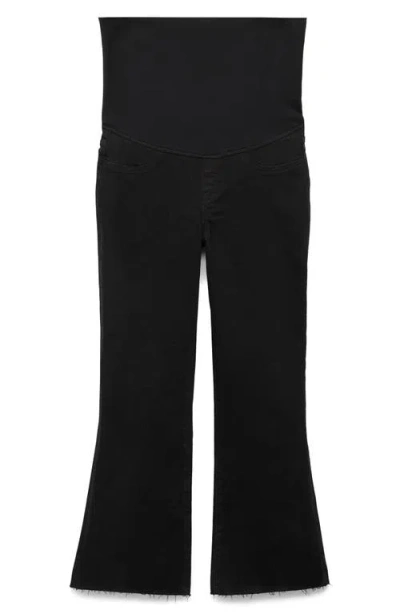 Mango Over The Bump Raw Hem Crop Flare Maternity Jeans In Black