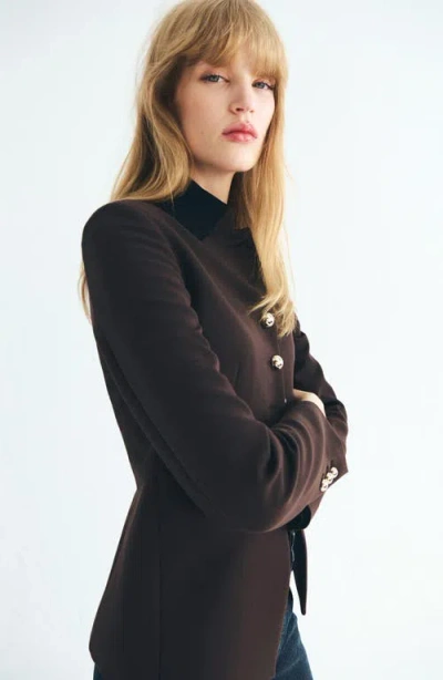 Mango Button Front Jacket In Brown
