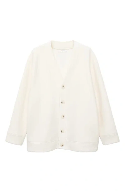 Mango Cotton & Wool Blend Cardigan In White