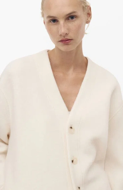 Mango Cotton & Wool Blend Cardigan In White