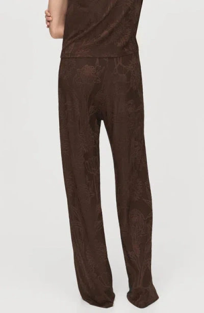 Mango Women's Jacquard Floral-print Straight Pants In Brown