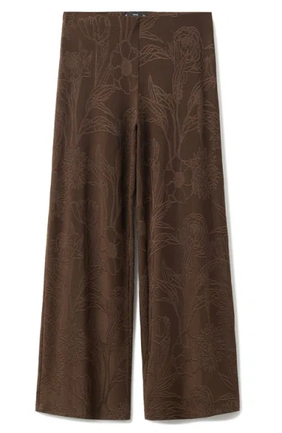Mango Women's Jacquard Floral-print Straight Pants In Brown