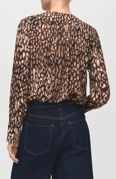 Mango Satin Leopard-print Blouse With Bow Brown In Brown