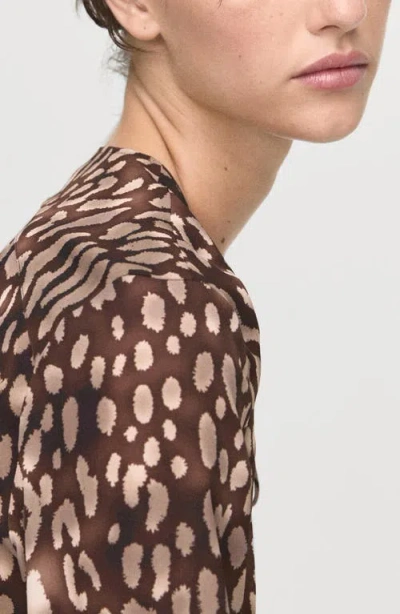 Mango Satin Leopard-print Blouse With Bow Brown In Brown