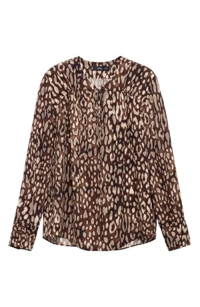 Mango Satin Leopard-print Blouse With Bow Brown In Brown