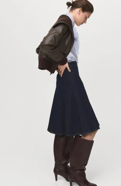 Mango Denim Midi-skirt With Stitching Open Blue In Blue