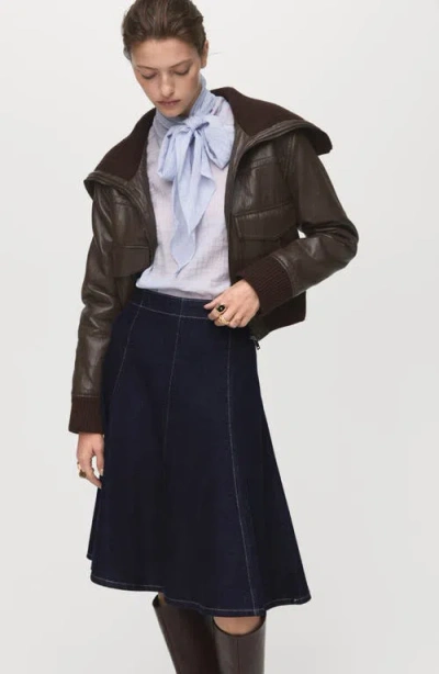 Mango Denim Midi-skirt With Stitching Open Blue In Blue