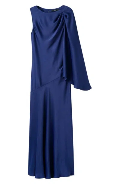Mango Asymmetrical Satin Dress Navy In Blue