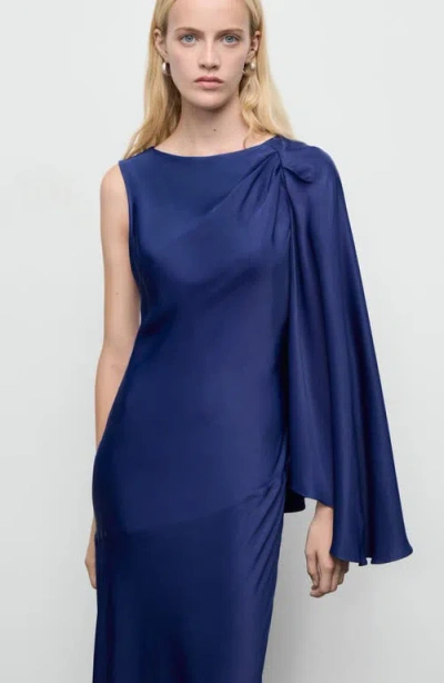 Mango Asymmetrical Satin Dress Navy In Blue