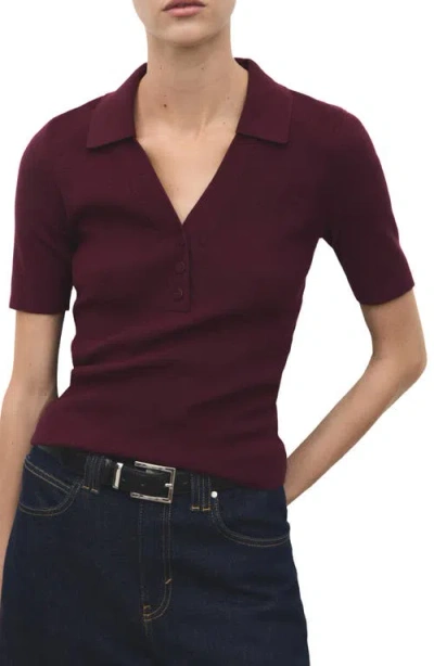 Mango Women's Shirt Collar Fine-knit Sweater In Burgundy