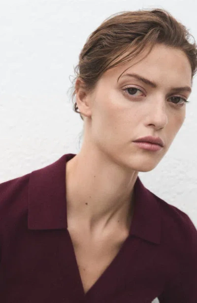 Mango Women's Shirt Collar Fine-knit Sweater In Burgundy