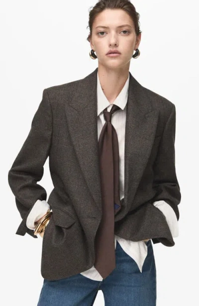 Mango Houndstooth One-button Wool Blend Blazer In Brown