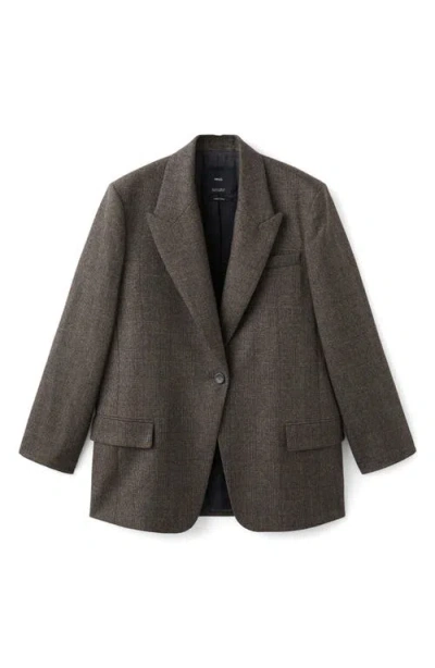 Mango Houndstooth One-button Wool Blend Blazer In Brown