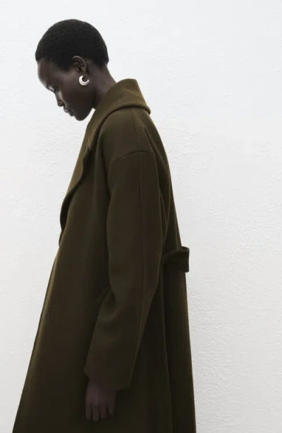 Mango Belted Wool Blend Coat In Green