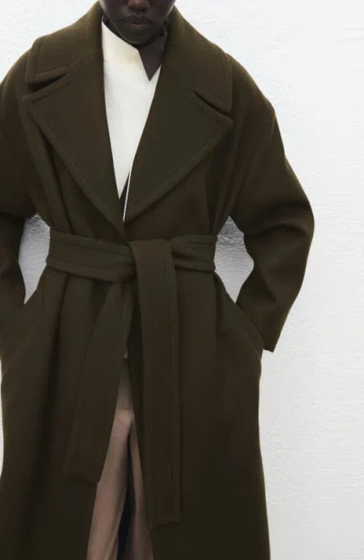 Mango Belted Wool Blend Coat In Green