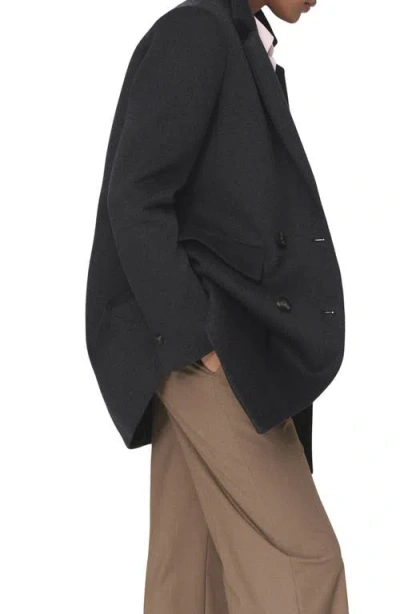 Mango Double Breasted Coat In Gray