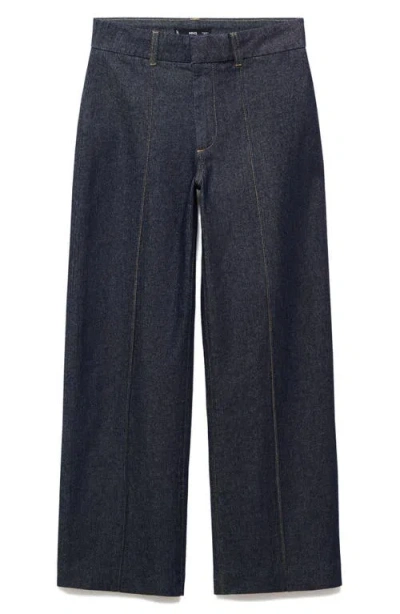 Mango Women's Stitching Detail High-waisted Culotte Jeans In Blue