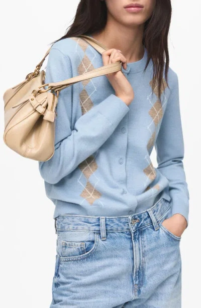 Mango Argyle Cardigan In Blue