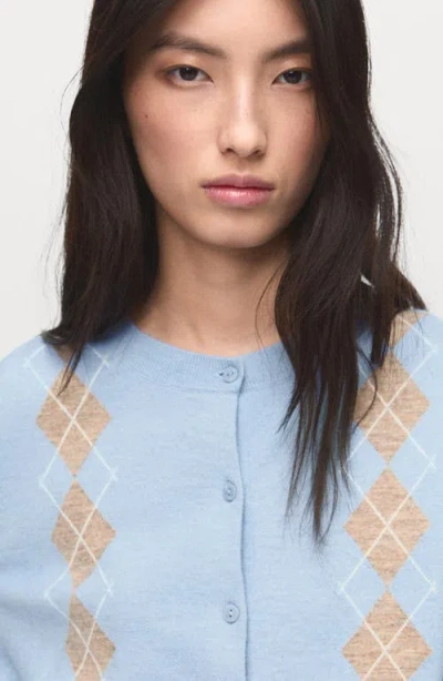 Mango Argyle Cardigan In Blue