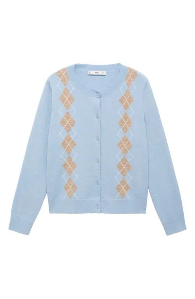 Mango Argyle Cardigan In Blue