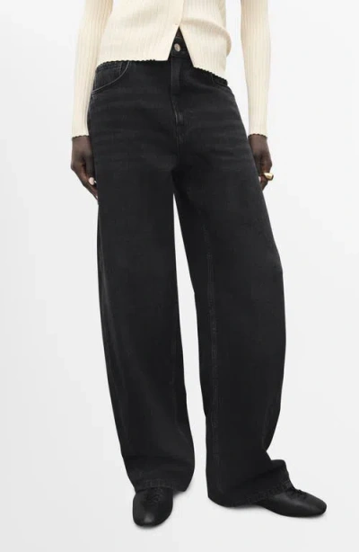 Mango Mid-rise Barrel Jeans Black Denim In Black