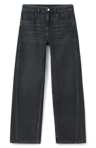 Mango Mid-rise Barrel Jeans Black Denim In Black
