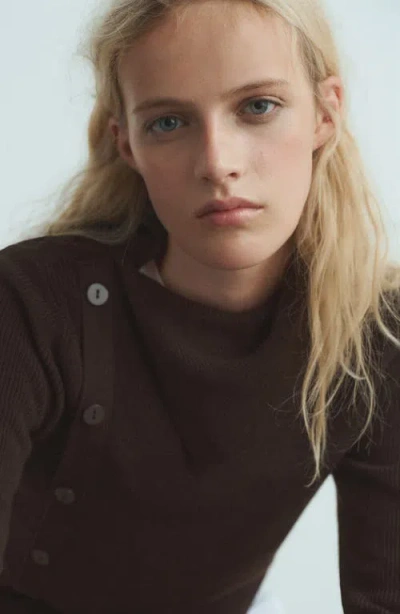 Mango Women's Asymmetrical Neck And Buttons Sweater In Brown