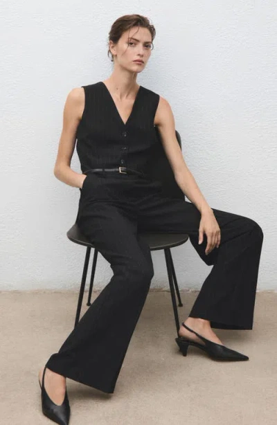 Mango Women's Belted Pinstripe Jumpsuit In Blue